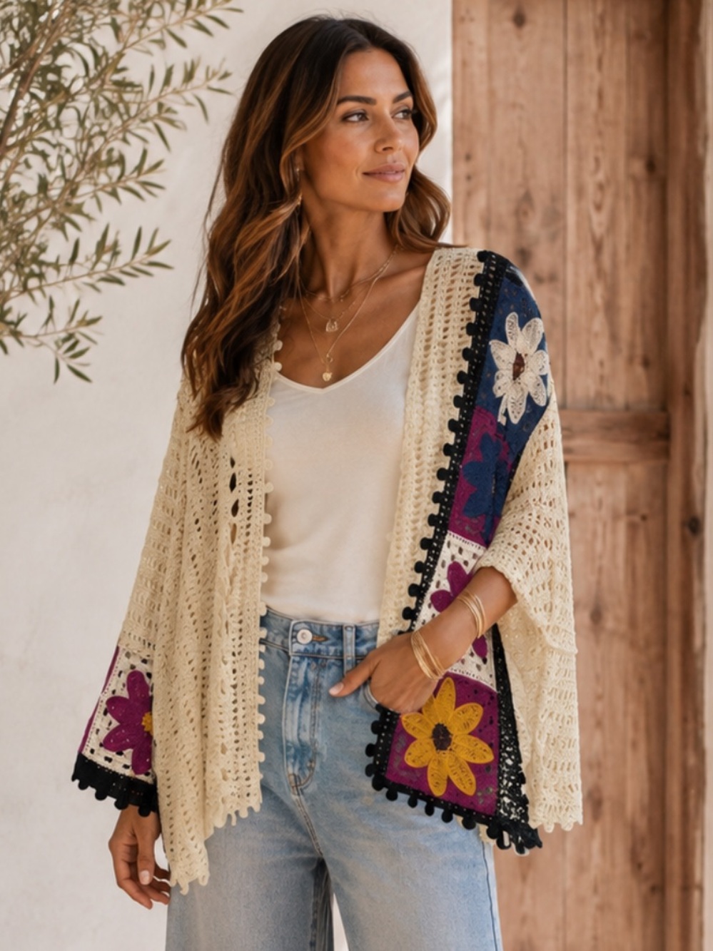 MADE IN ITALY 🇮🇹 Boho Crochet Floral Open Cardigan Sweater -